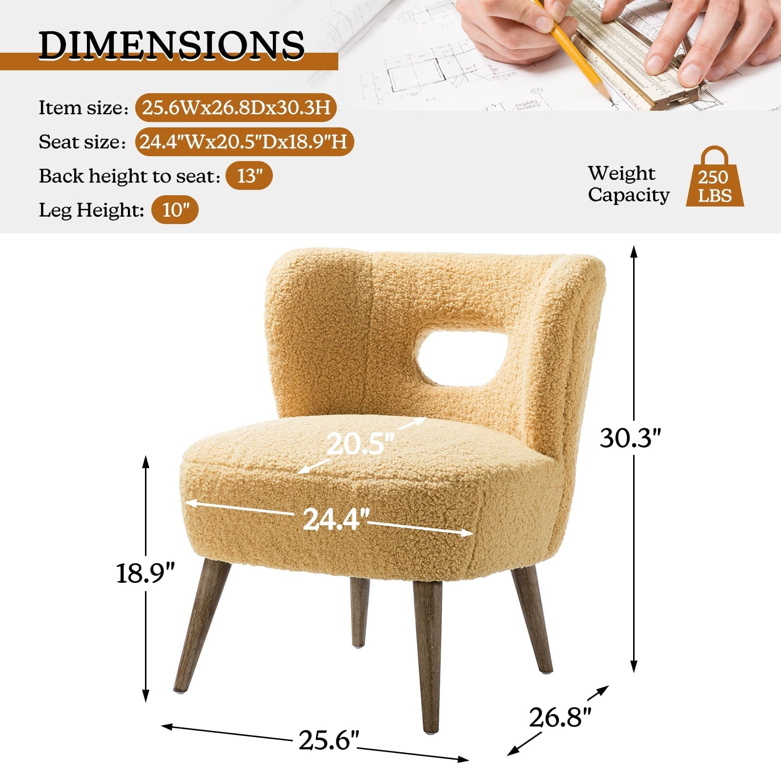 14 Karat Home Mini Vegan Lambskin sherpa Upholstery Barrel Chair in Mustard