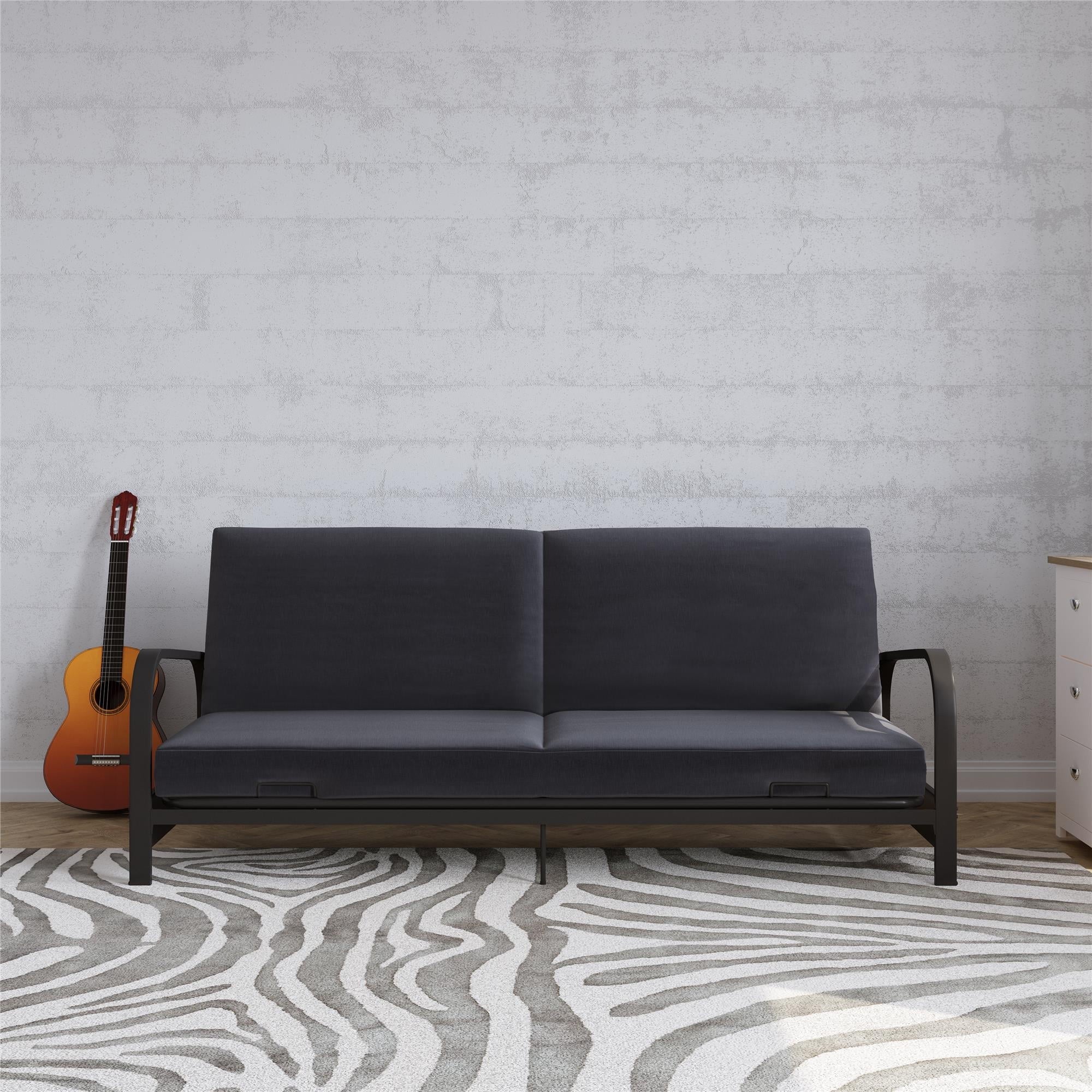 DHP College Metal Arm Futon, Black Frame with Gray Mattress