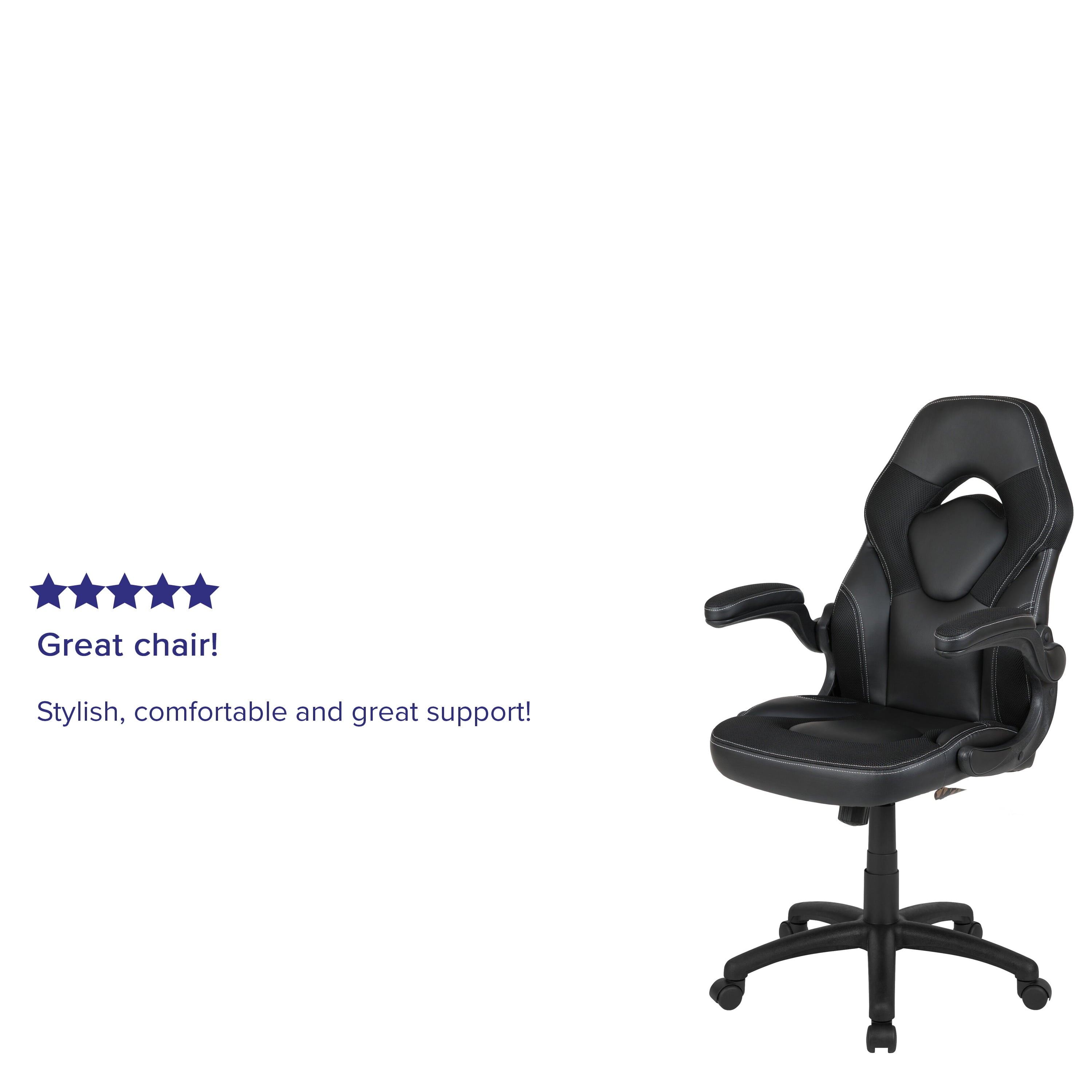 Emma + Oliver Gaming Racing PC Chair with Flip-up Arms, Black LeatherSoft