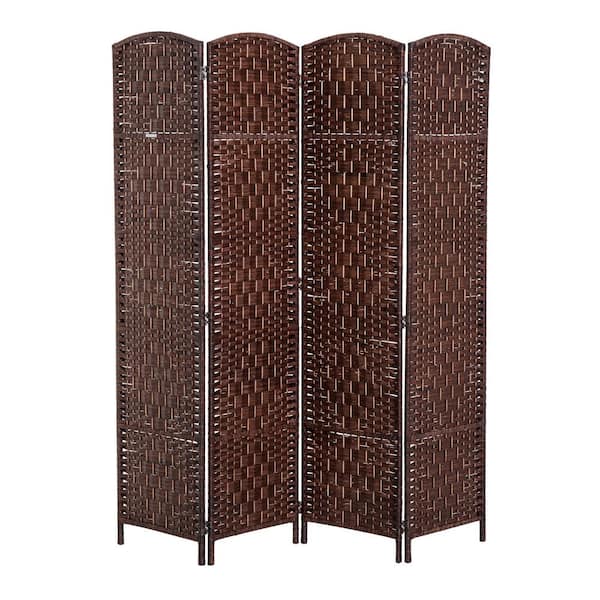 6 in. Tall Chestnut Brown Wicker Weave 4-Panel Room Divider Privacy Screen