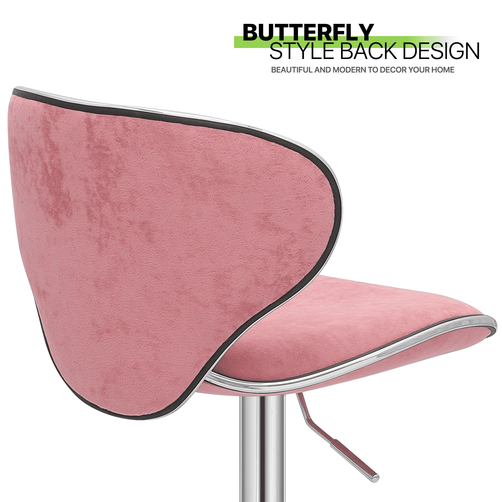 Magshion Velvet Adjustable Counter Height Bar Stools Set of 2, Swivel Kitchen Counter Island Dining Chairs with Curved Back, Pink