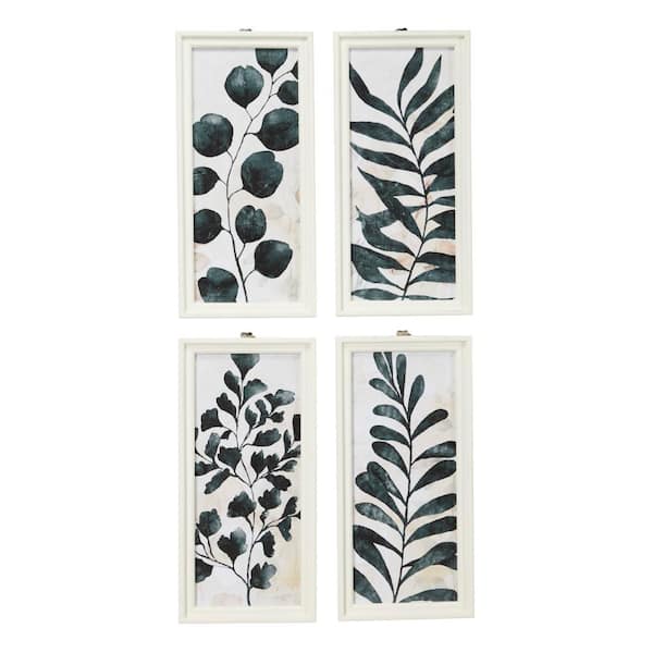 4- Panel Leaf Framed Wall Art with White Frame 21 in. x 10 in.