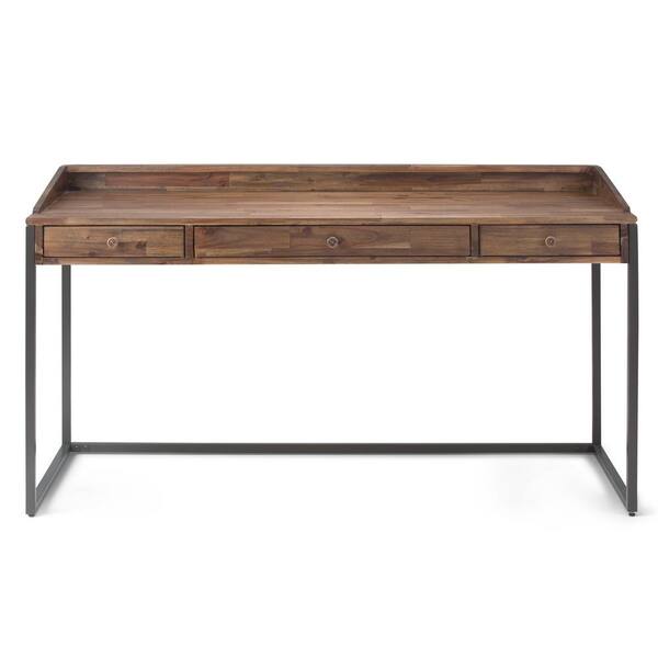 Ralston Solid Acacia Wood Modern Industrial 60 in. Wide Writing Office Desk in Rustic Natural Aged Brown