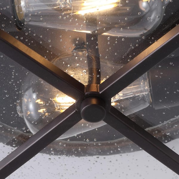 11.8 in. 2-Light Farmhouse Flush Mount Ceiling Light Fixture with Seeded Glass Shade