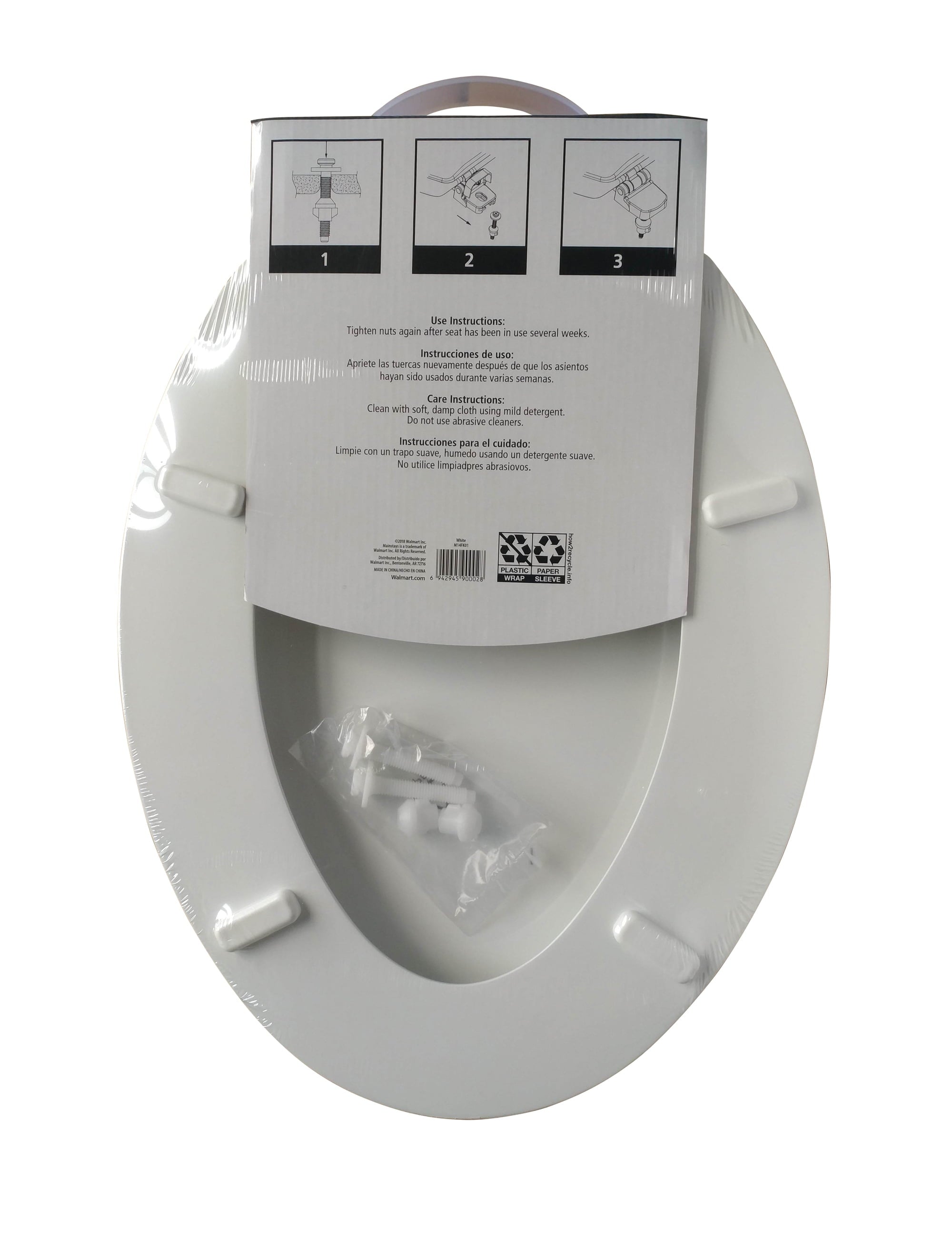 Mainstays Elongated White Wood Toilet Seat, Easy Clean