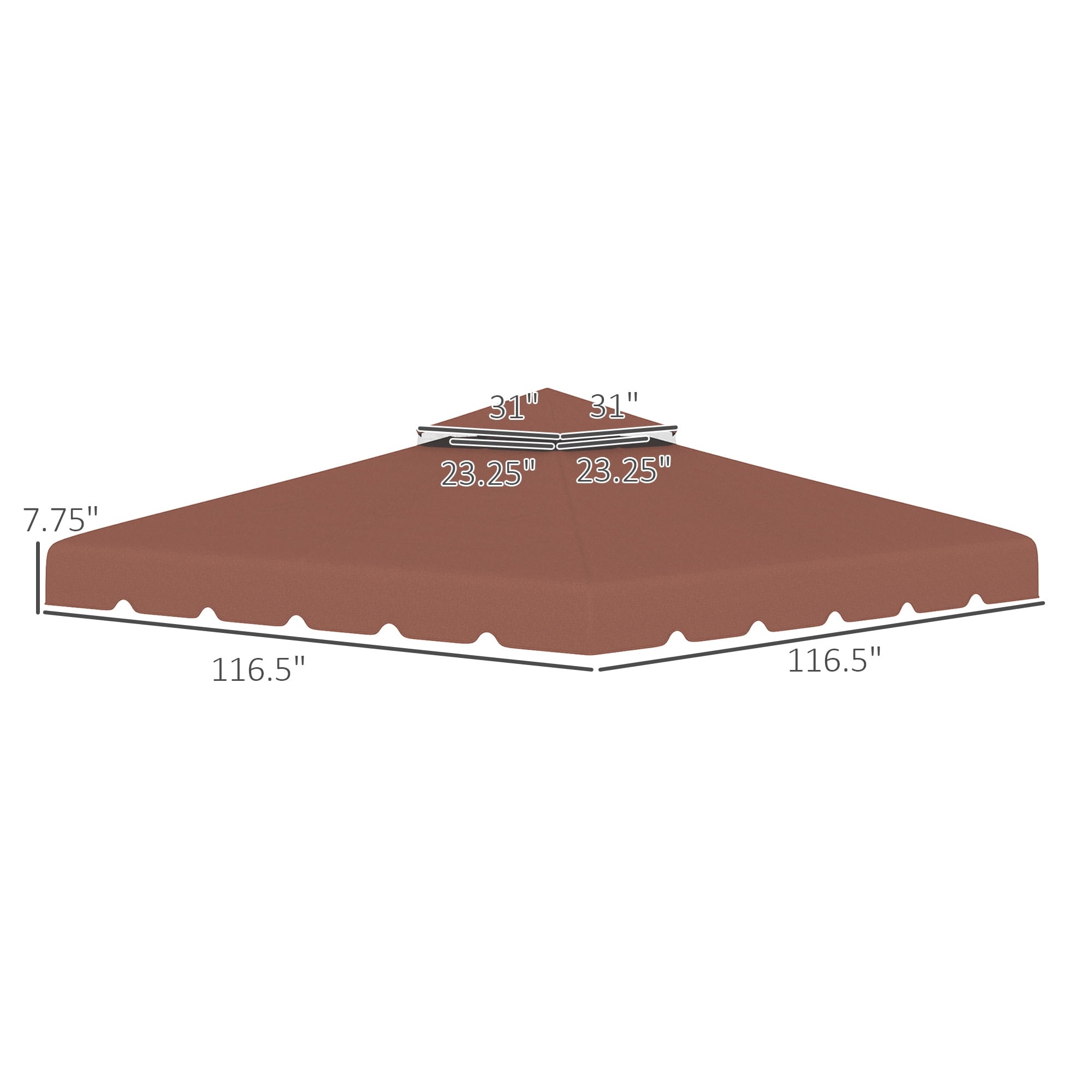 Outsunny 9.8'x9.8' Double Roof Gazebo Replacement Canopy Top Cover, Coffee