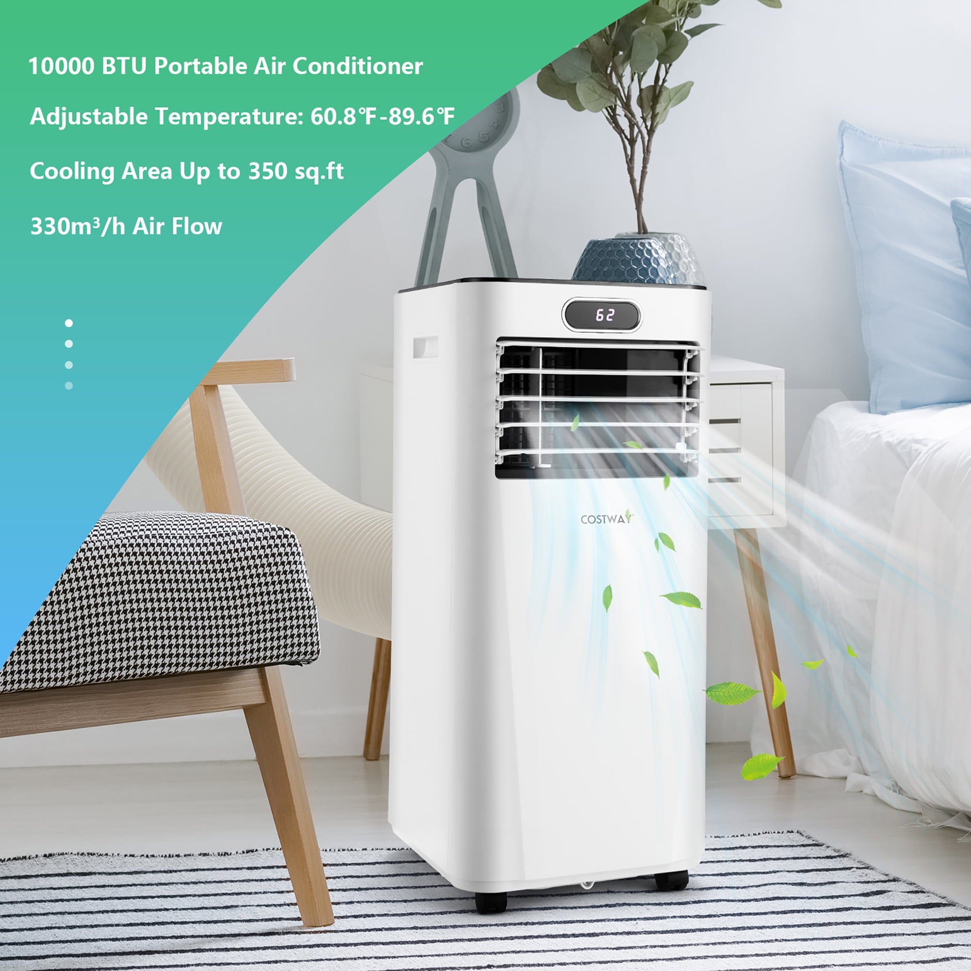 Costway 6000 BTU (10000 BTU ASHRAE) Portable Air Conditioner w/ Remote Control 3-in-1 Air Cooler w/ Drying White