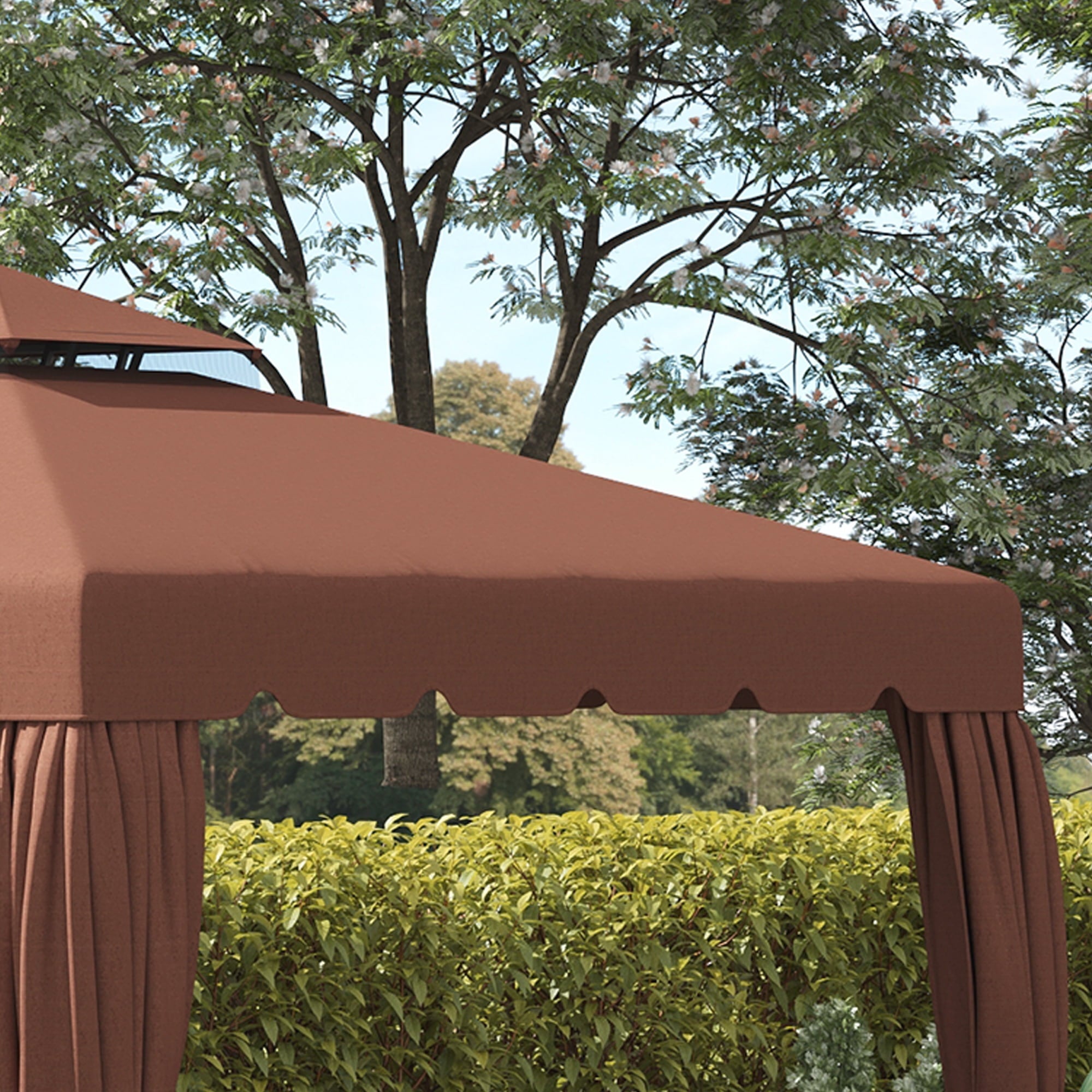 Outsunny 9.8'x9.8' Double Roof Gazebo Replacement Canopy Top Cover, Coffee