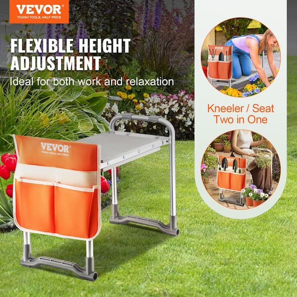 Folding Garden Kneeler and Seat, 330 lbs. Load Capacity, 10 in. EVA Wide Pad, Portable Garden Stool, Tool Bag