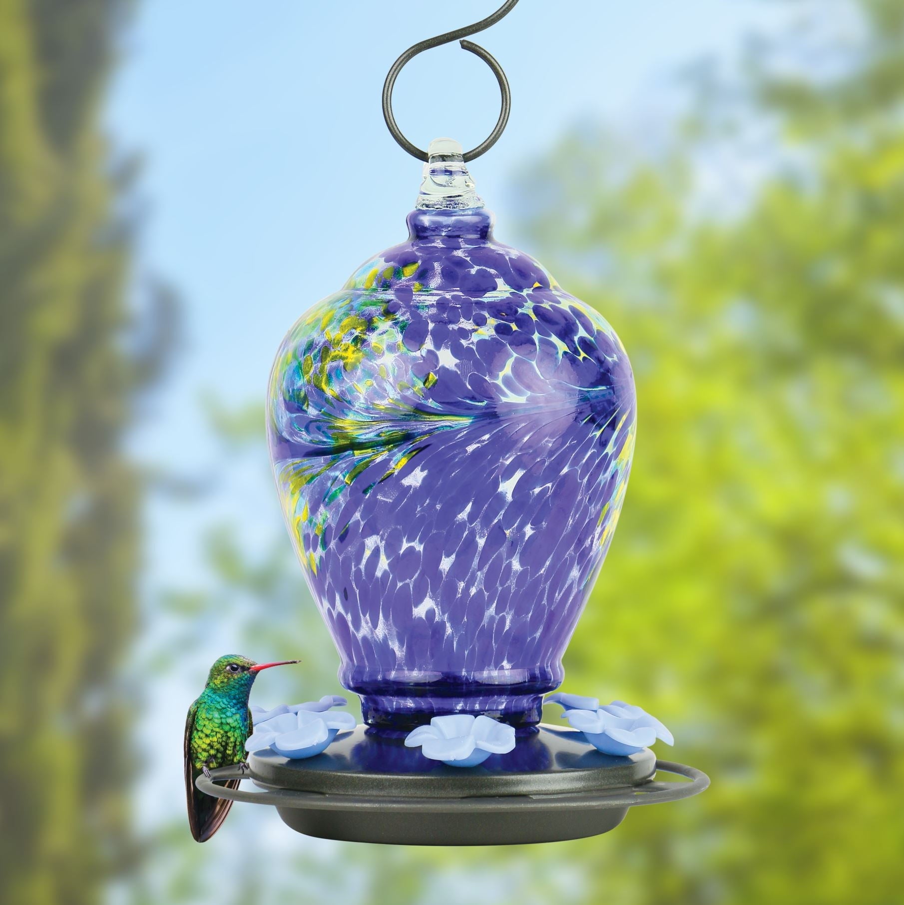 Nature's Way Artisan Glass Gravity Hummingbird Feeder 28 oz, Spring Rain