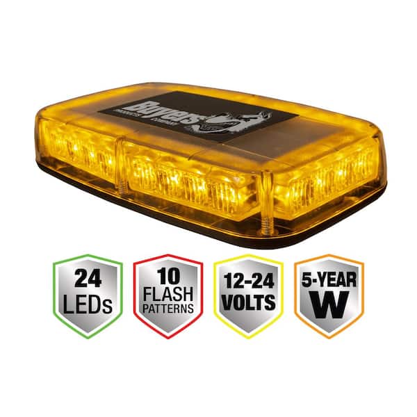11 in. Rectangular Multi-Mount 24 LED Mini Light Bar Emergency Warning Flash for Truck and Safety Vehicles, Amber
