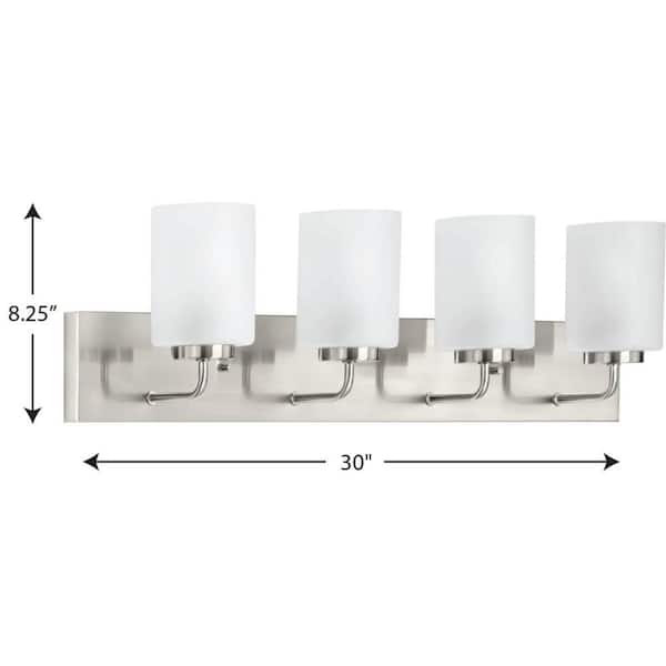 Merry Collection 30 in. 4-Light Brushed Nickel Etched Glass Transitional Bathroom Vanity Light