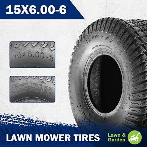 2 Pcs 15x6.00-6 Front Lawn Mower Tire for Garden Tractor Riding Mover, 4PR