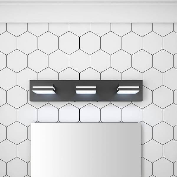 23.6 in. 3-Light Modern Black Bathroom LED Vanity Lights Acrylic Modern Black Bathroom Wall Lighting Fixtures
