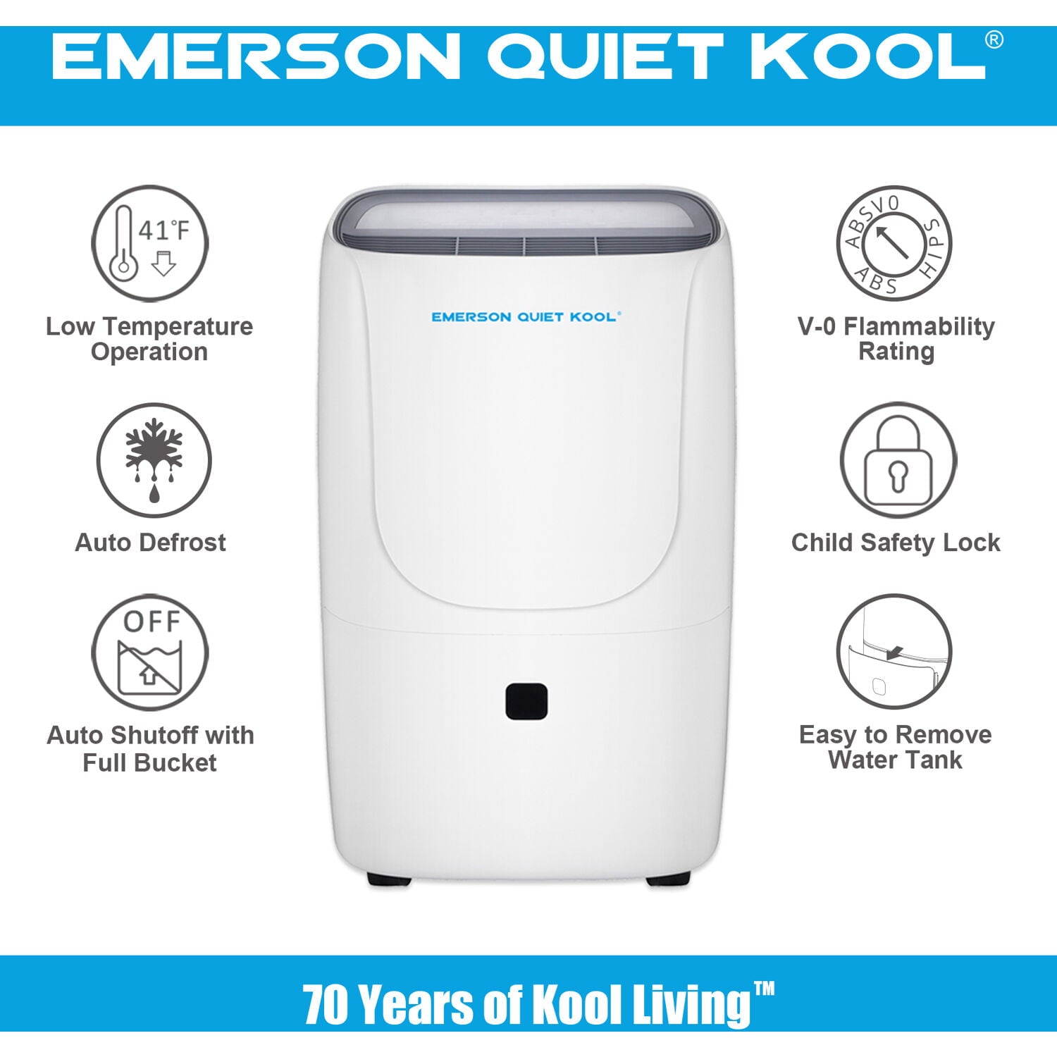 Emerson Quiet Kool 20 Pint Smart Dehumidifier in White with Wi-Fi, Voice Control