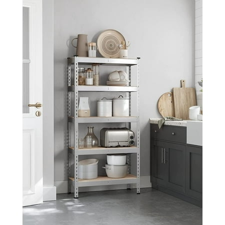 SONGMICS 5-Tier Storage Shelves Metal Garage Storage Boltless Assembly Adjustable Shelving Unit 11.8 x 29.5 x 59.1 Inches Load 1929 lb for Shed Warehouse Basement Kitchen Silver