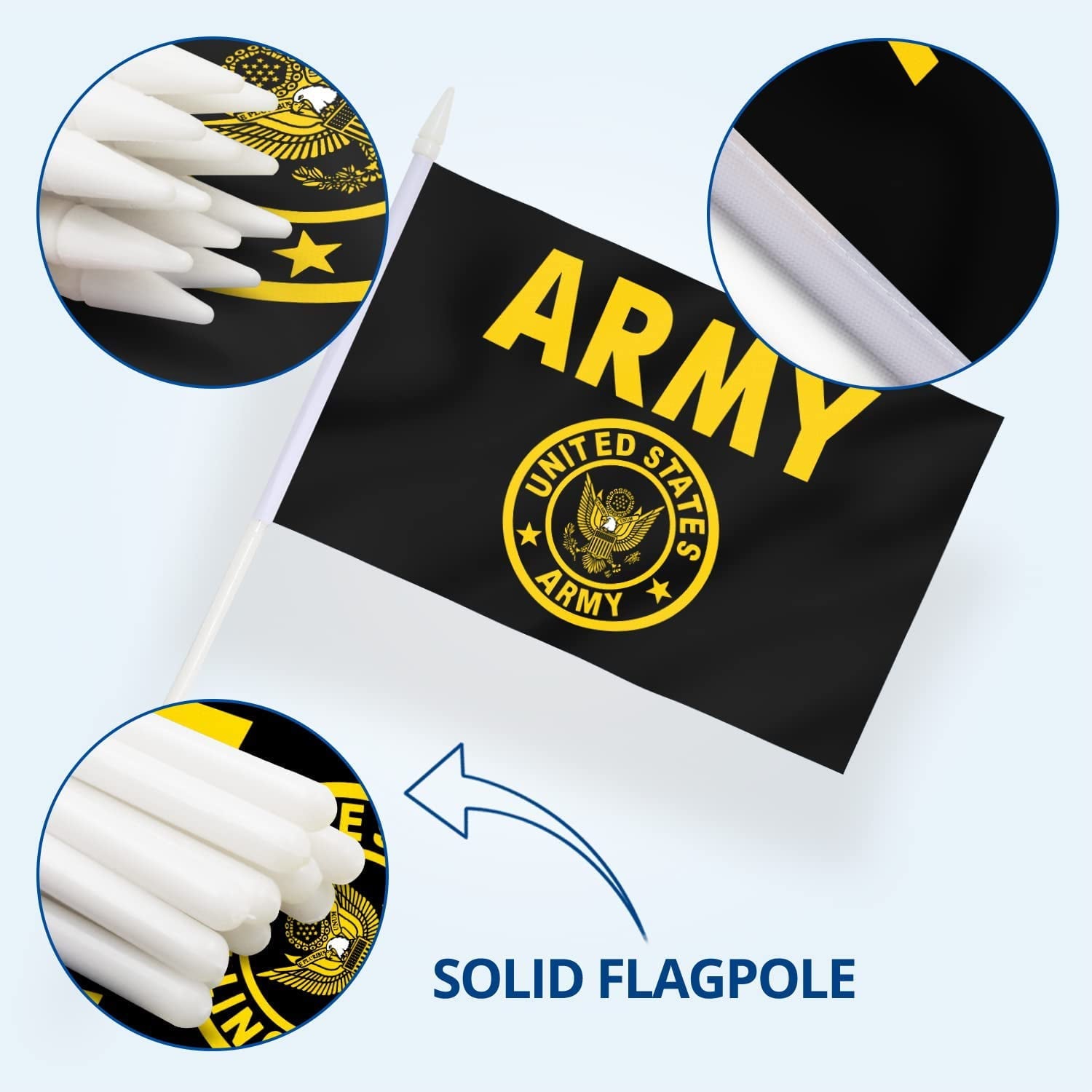 Anley US Army Gold Crest Mini Flag 12 Pack - Hand Held Miniature United States Military Flags