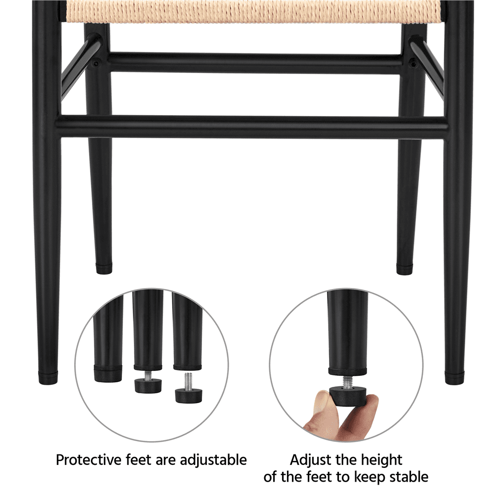 Alden Design Mid-Century Metal Dining Chairs with Woven Hemp Seat, Set of 2, Black