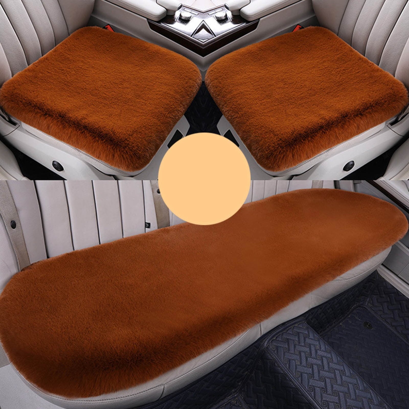 3 Sets Car Front Seat Cushion, Soft Warm Faux Rabbit Fur Winter Auto Seat Cover, 2 PCS Front Seat Cushions&1 PC Rear Seat Cushion, Fluffy Plush Vehicle Seat Protector Pad with Non-Slip Backing
