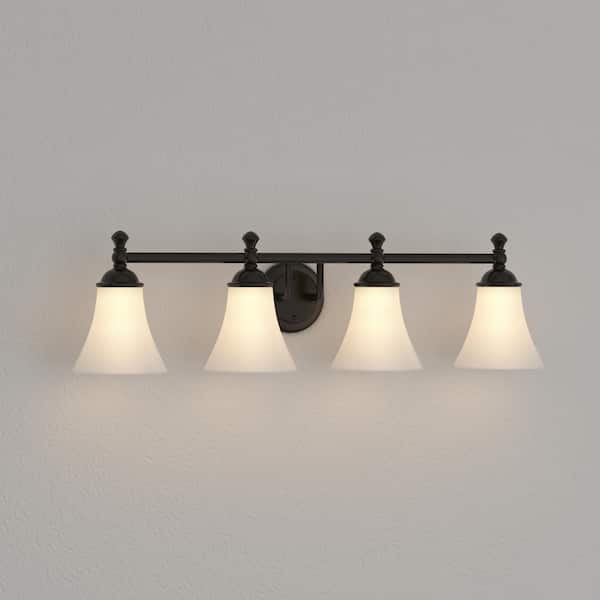 Crawley 4-Light Oil-Rubbed Bronze Vanity Light with White Glass Shades
