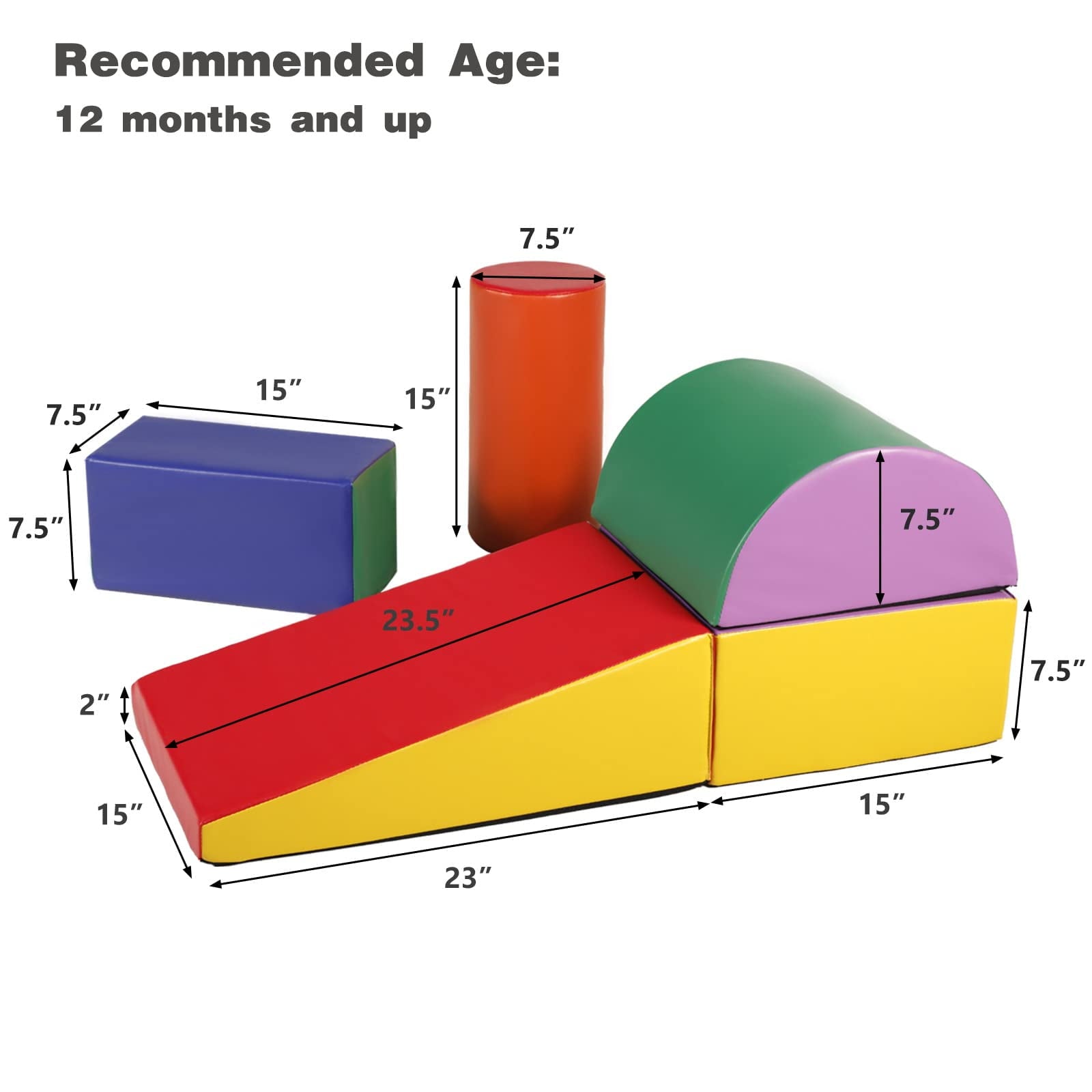 Kinder King Climb Foam Block for Toddler, 5Pcs Baby Foam Climb and Crawl Play Toy Set Indoor, Crawling and Sliding, Red & Yellow