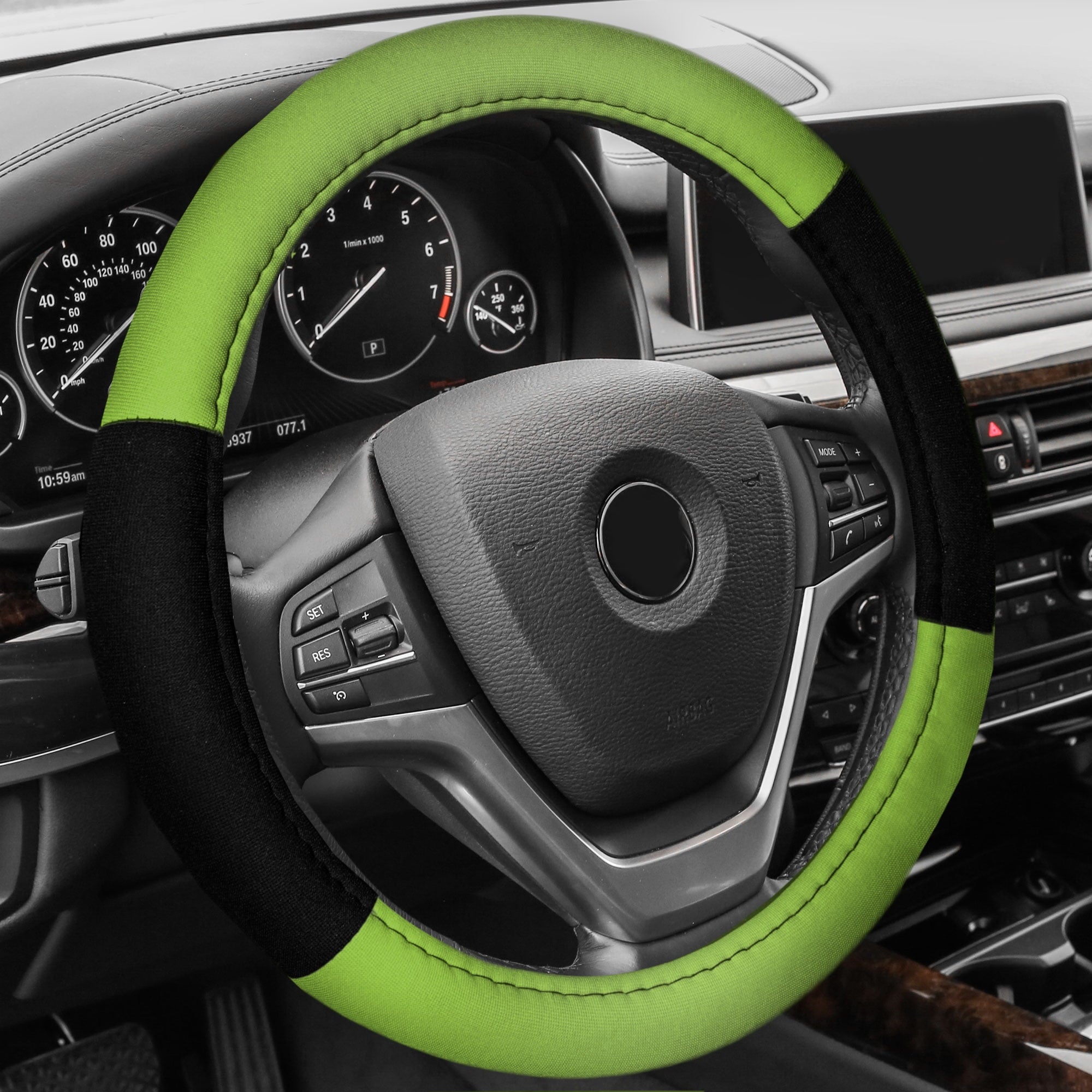 FH Group AFFH2033GREEN Modern Seat Belt Pads and Steering Wheel Cover Green 1.2 lb. w. Air Freshener