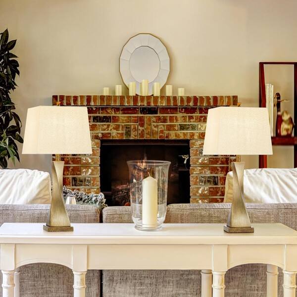 27 in. Spiral Antique Brass Table Lamp Set (Set of 2)