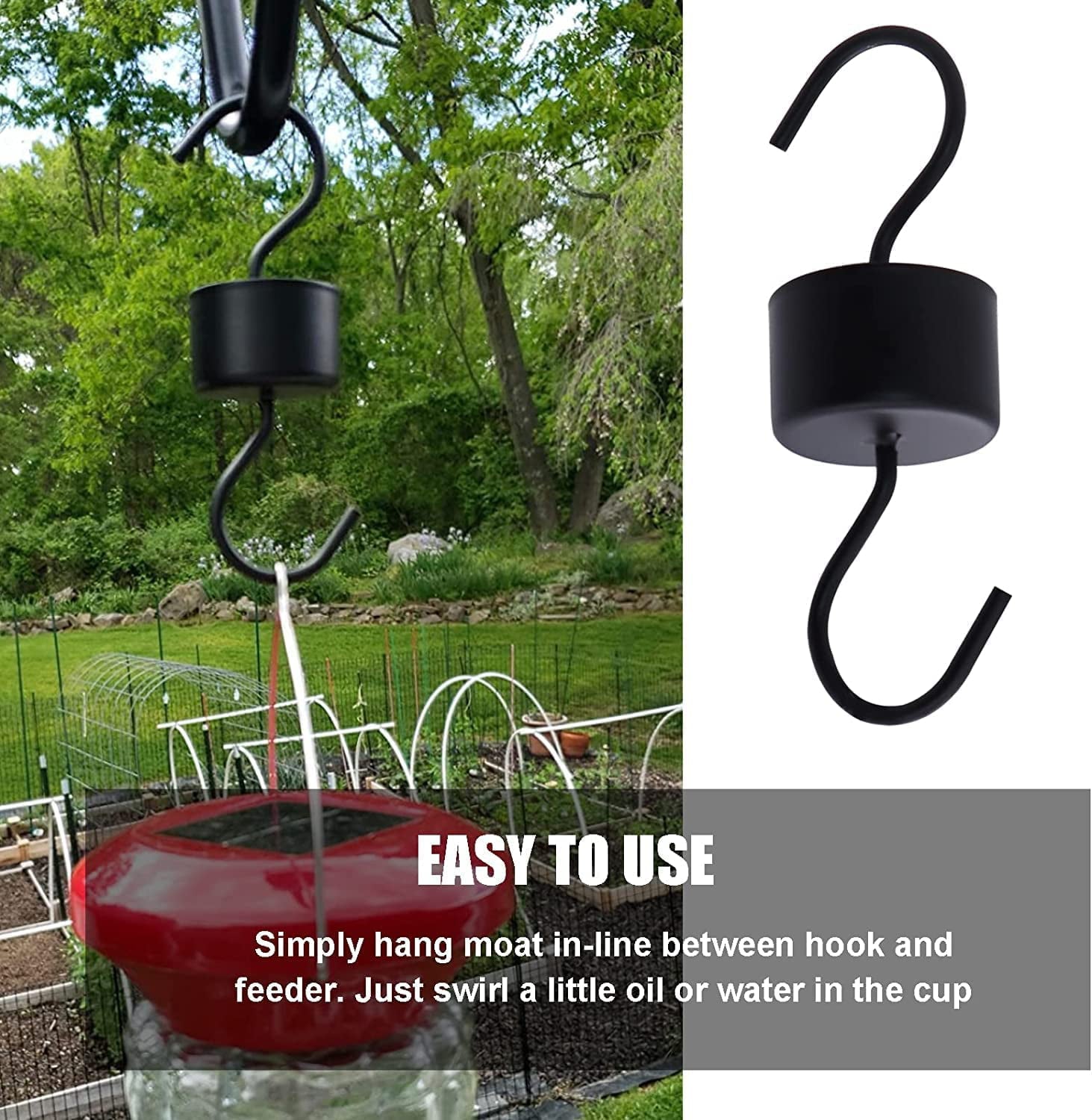(2 Pack) Hummingbird Feeder Ant Guard,Ant Moat Trap Hooks for Oriole Nectar Feeders with 2 Clean Brushes (Black)