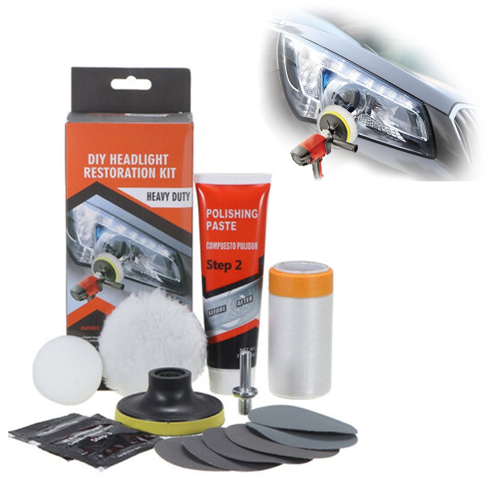 Time and Tru Headlight Preparation Set, headlight Restoration Kit for Car and Motorcycle, Headlight Polishing, scratch Removal, restoration Coating, car Cleaning and Maintenance