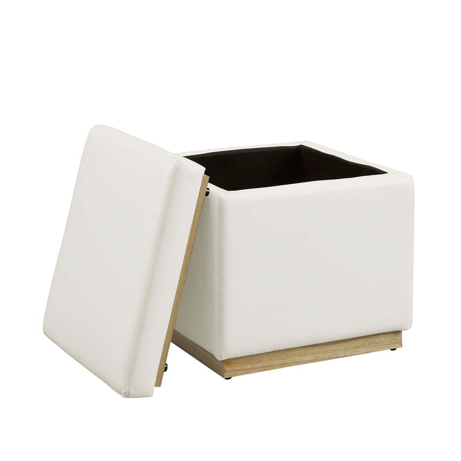 Linon Hawn Square Wood Upholstered Ottoman in White