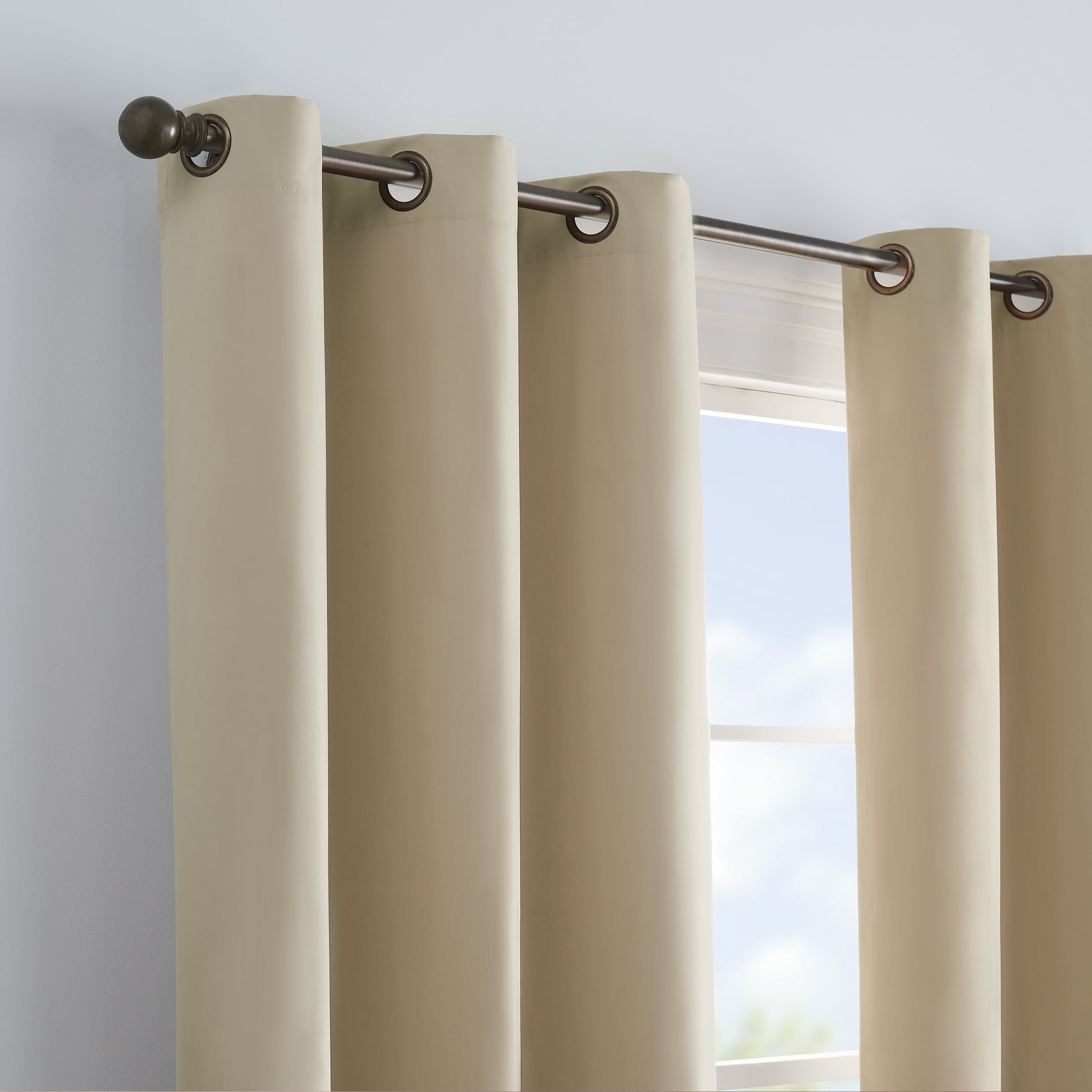 Eclipse Microfiber Energy-Efficient Solid Blackout Grommet Top Single Window Curtain Panel, Beige, 42 x 63