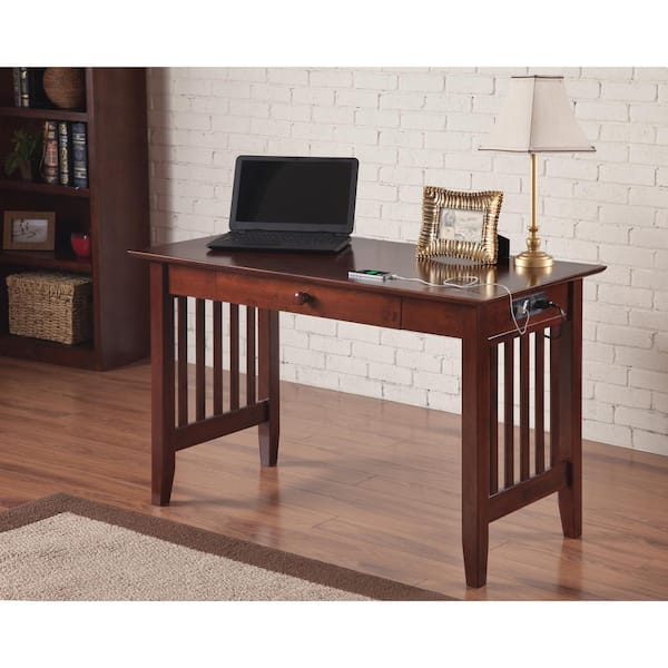 24 in. Rectangular Walnut 1 Drawer Computer Desk with Solid Wood Material