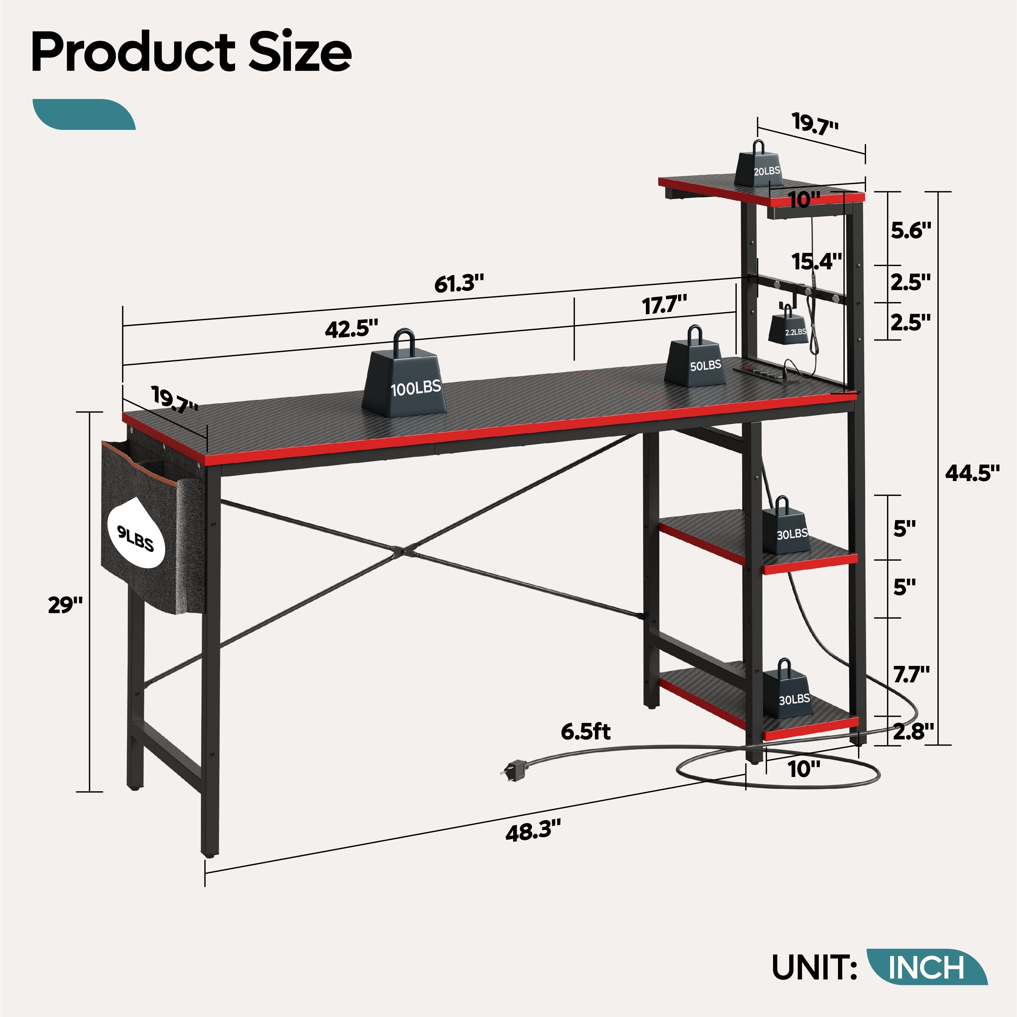 Bestier Gaming Computer Desk with Power Outlet 63