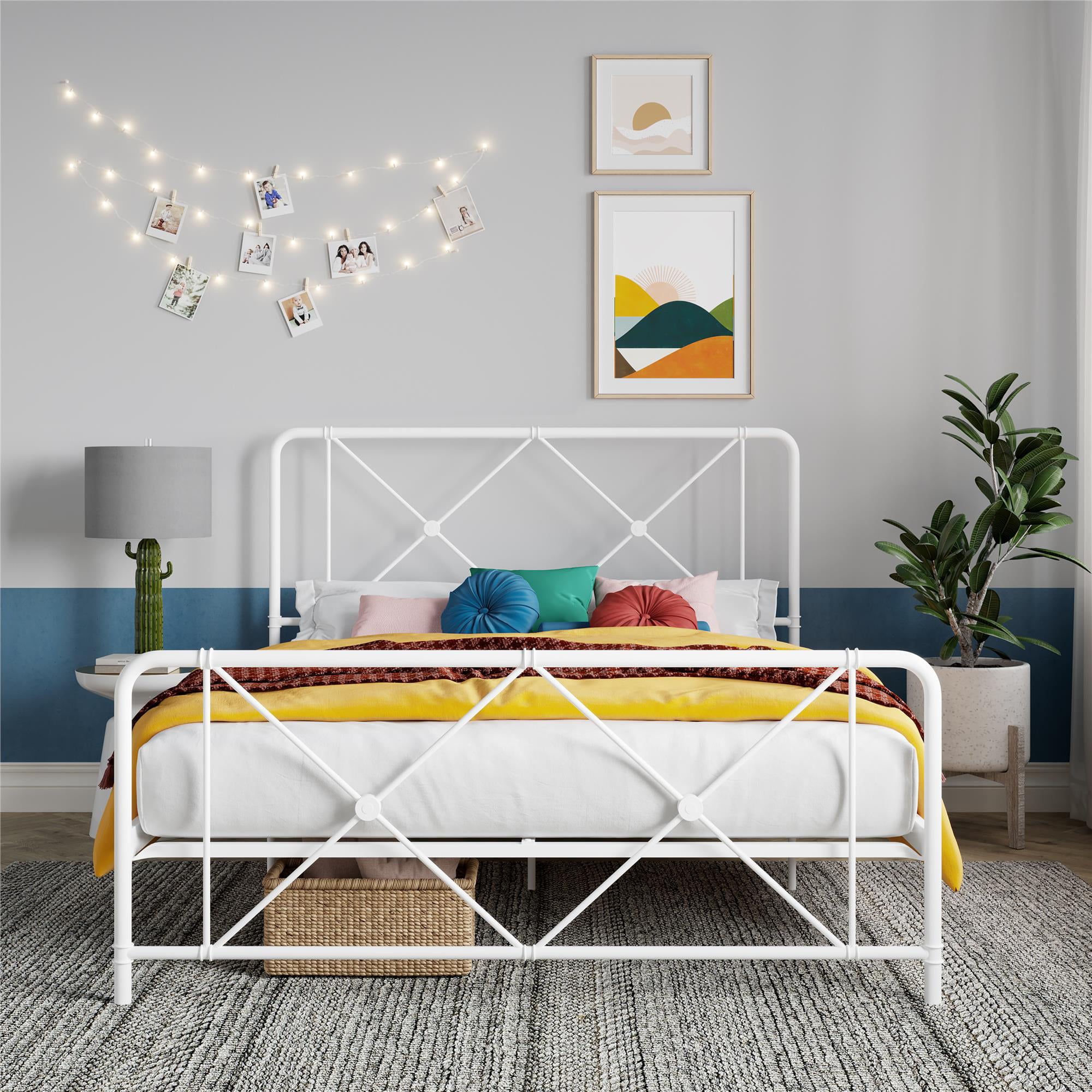 DHP Ally Metal Farmhouse Bed, Full, White
