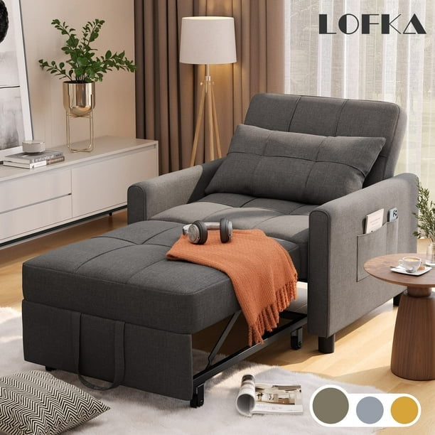 Lofka Chair Bed, Convertible Sofa Bed Couch Recliner Single Bed for Living Room/Office/Bedroom, Light Gray