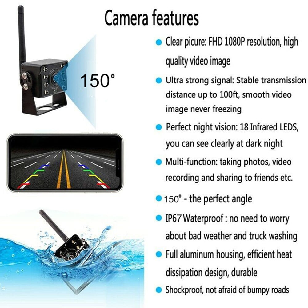 Wireless WIFI Reversing Rear View Camera Bus Trailer Truck RV Camper shockproof