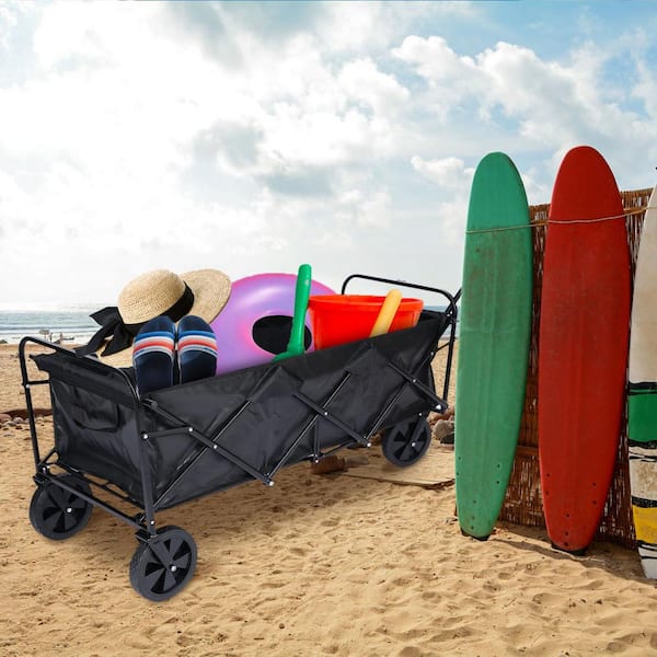 8 cu.ft. Oxford Fabric Iron Frame Wagon Heavy-Duty Folding Portable Hand Cart Camping Garden Cart with Universal Wheels