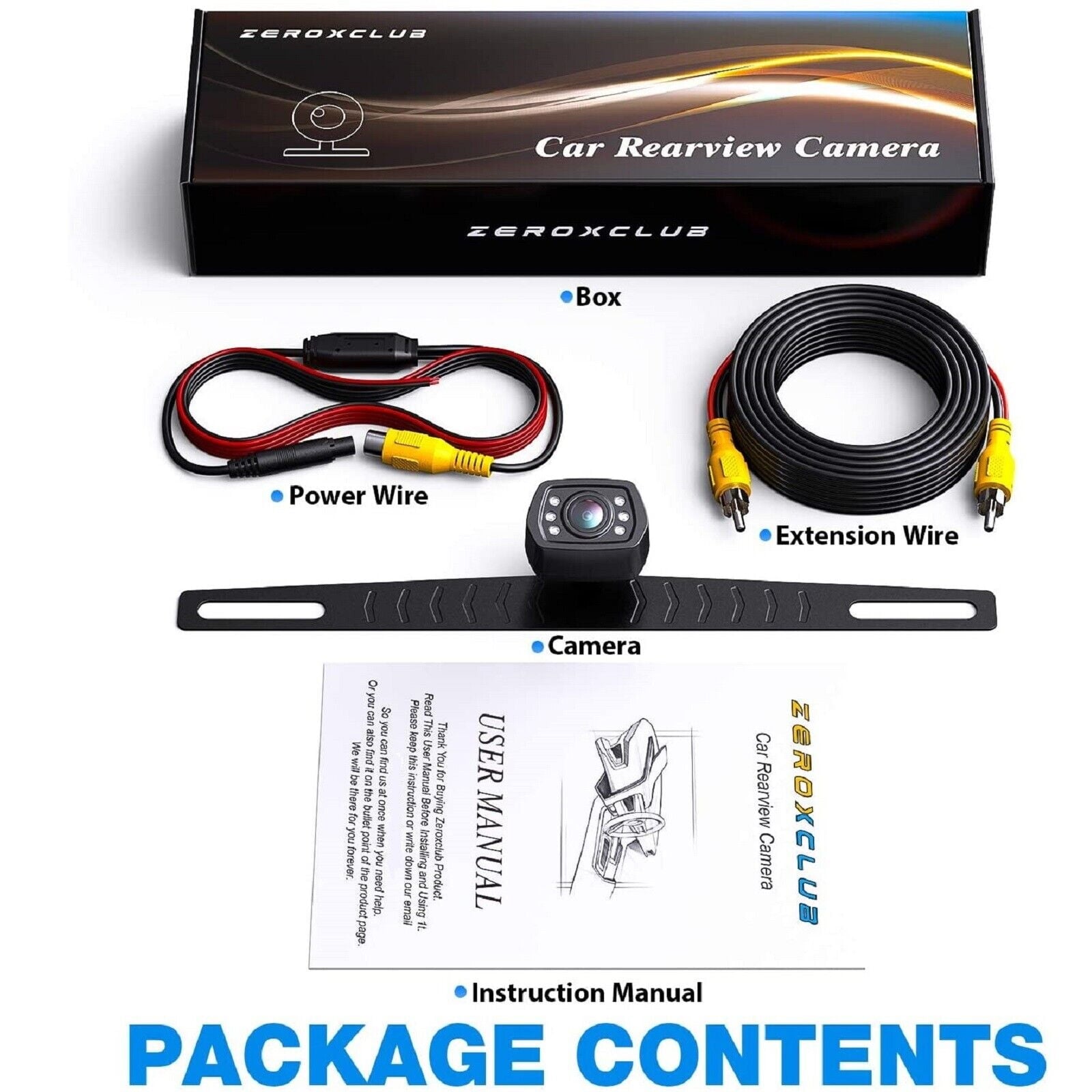 ZEROXCLUB B2 Car Backup Camera, License Plate Reverse Camera with Night Vision HD Rear View Parking Camera for Car Truck Pickup SUV Trailer 149° Wide View IP69 Waterproof