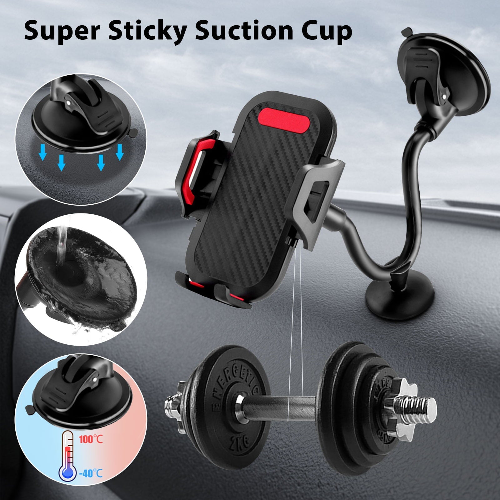 EEEkit Car Phone Holder, Universal Long Arm Phone Mount Cradle for Windshield Dashboard, Car Suction Cup Phone Mount Compatible with iPhone 13 Mini Pro Max 12 11 Pro Max XS XR, Galaxy Note 20 S20