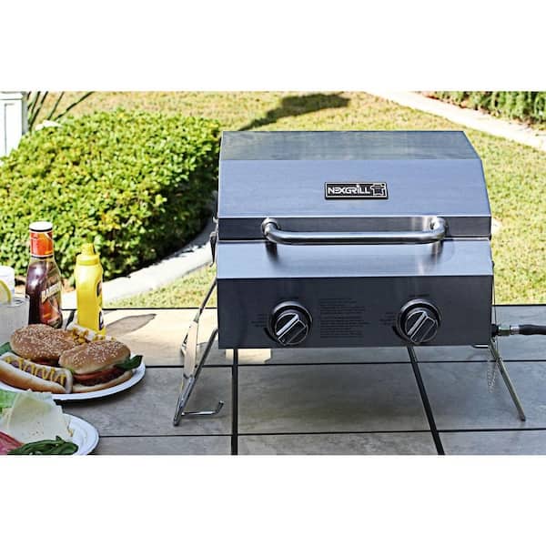 2-Burner Portable Propane Gas Table Top Grill in Stainless Steel