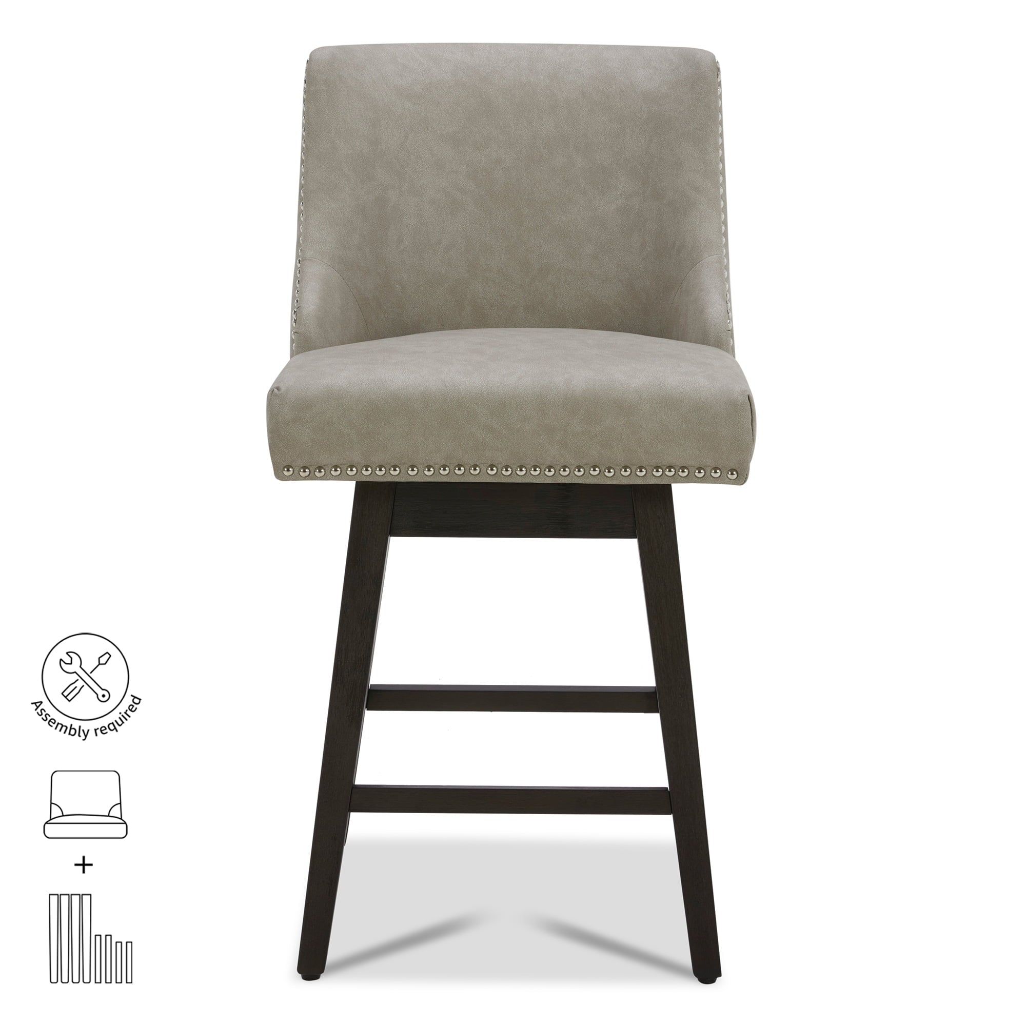 CHITA 26 inch Faux Leather Swivel Upholstered Counter Height Bar Stools with Full Back, Set of 2, Stone Gray