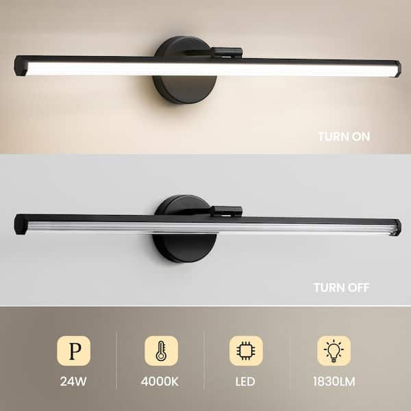 30 in. 1-Light Matte Black LED Vanity Light Bar 24-Watt Rotatable Bathroom Light Fixture