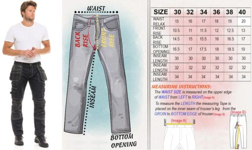 Men Construction Pants Carpenter Cordura Knee Reinforcement Workwear Trousers