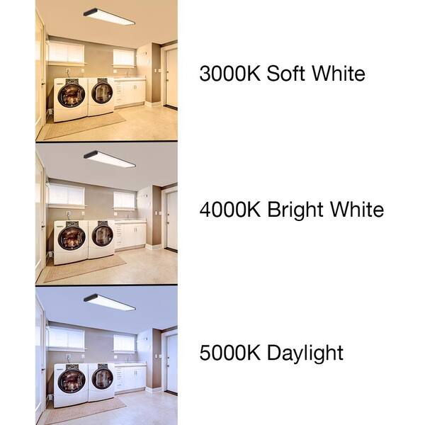 48 in. x 10 in. Matte Black Wood End Cap LED Flush Mount Ceiling Light 4200 Lumens 3000K 4000K 5000K Kitchen Office