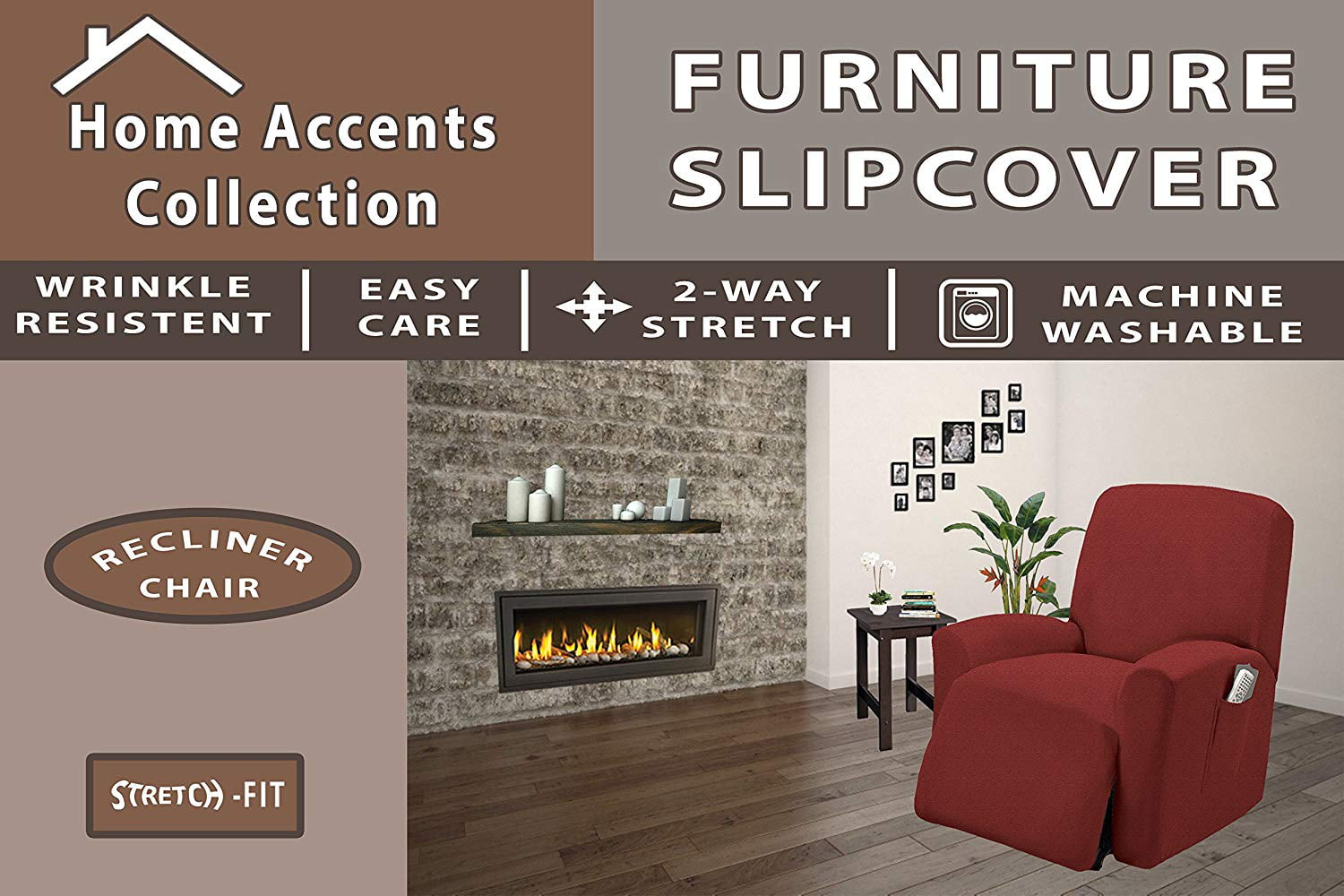 MarCielo One Piece Stretch Recliner Slipcover Stretch Fit Furniture Chair Recliner Lazy Boy Cover Slipcover 1-Piece Couch Cover (Burgundy)