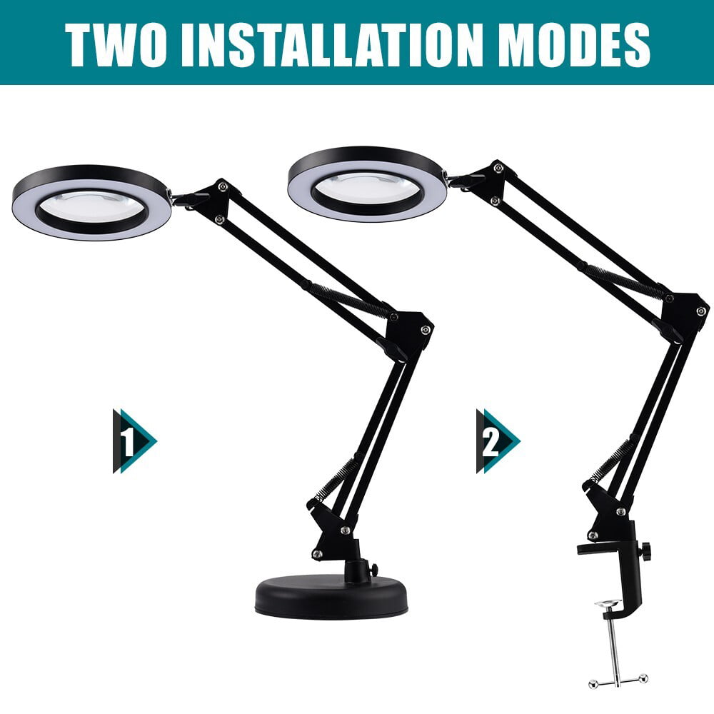 10X LED Magnifying Glass with Light, Stepless Dimmable, 3 Color Modes, Real Glass Lens Magnifying Lamp with Light Desk Lamp Clamp for Crafts, Reading, Close Work - Black