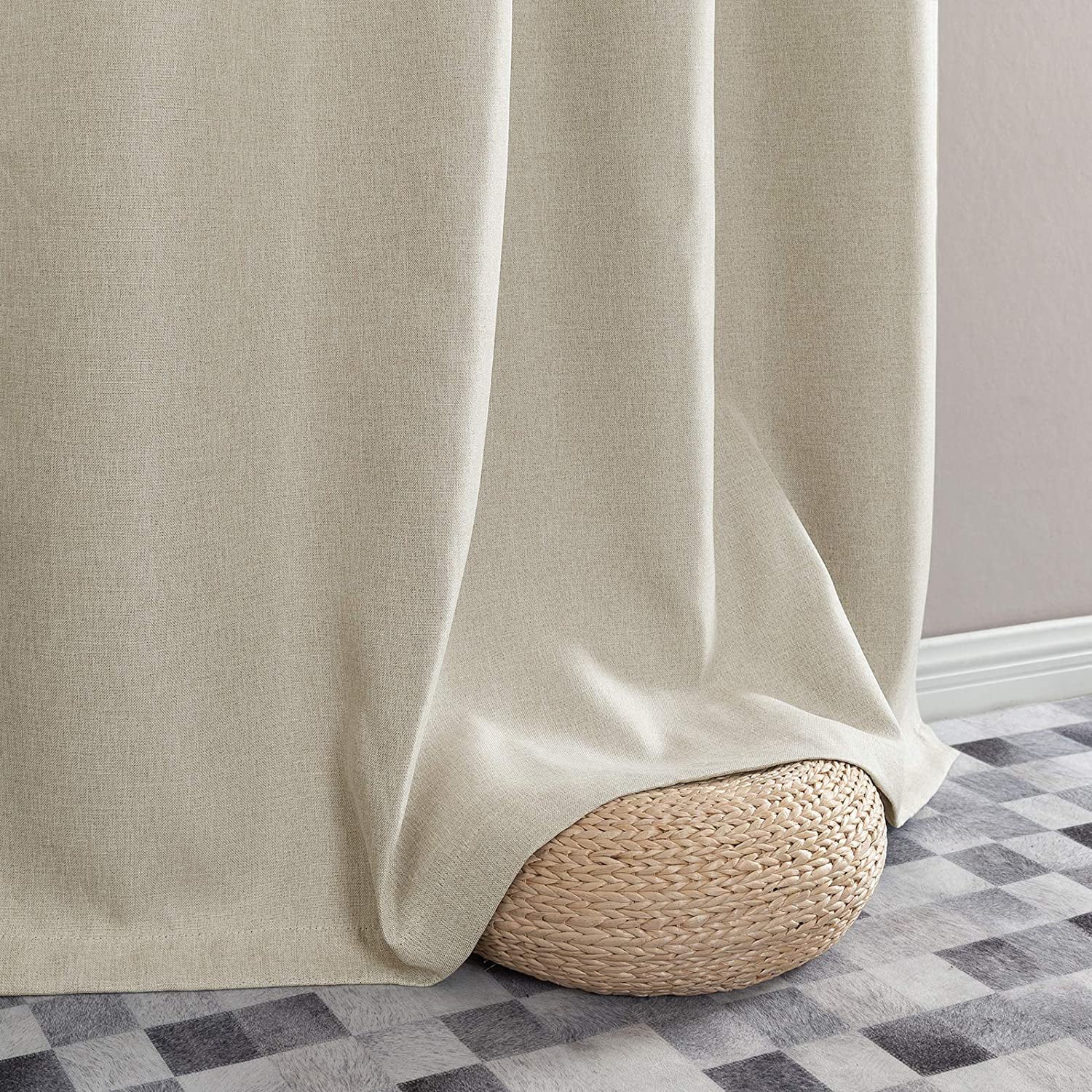 Curtainking Room Darkening Curtains 84 inches Greyish Beige Faux Linen Curtains Bedroom Living Room Window Curtain Set Thermal Insulated Drapes Grommet Top 2 Panels