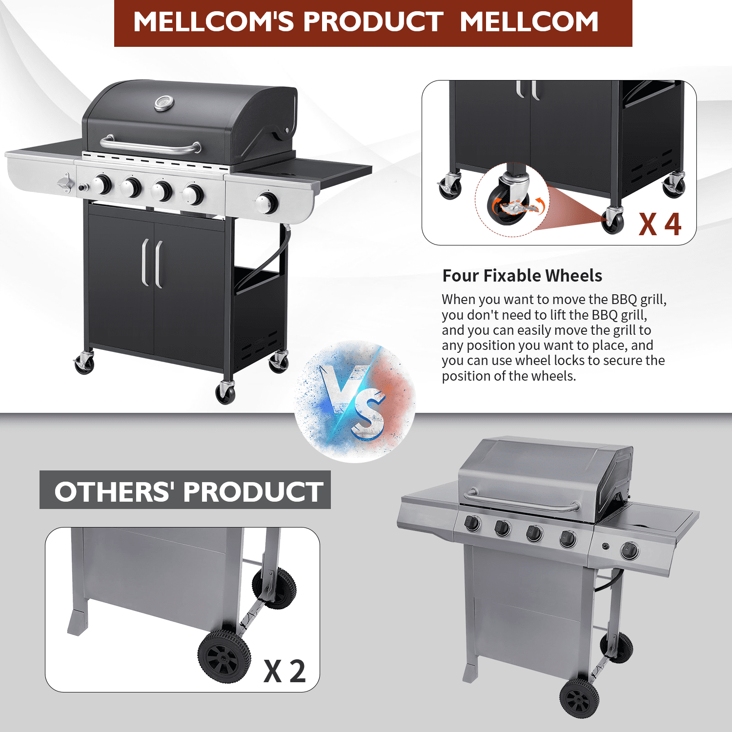 4 Burner Gas Grill,36000 BTU BBQ Propane Stainless Steel with Side Table for Patio Garden