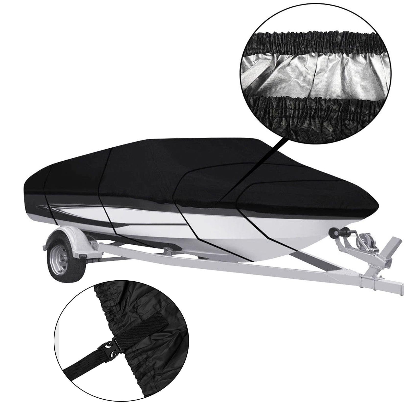 20-22Ft Waterproof Boat Cover Trailerable Heavy Duty Pontoon Black Fit for V -Hull, Tri-Hull, Runabout