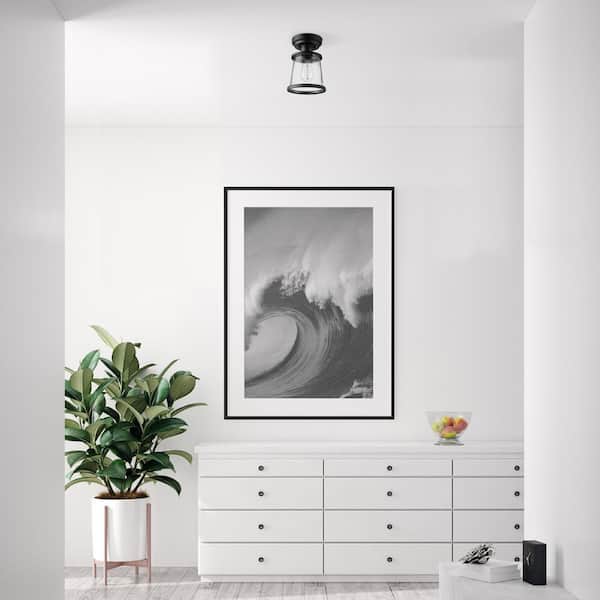 Rigby 9.6 in. 1-Light Matte Black Round Flush Mount, Farmhouse Ceiling Light